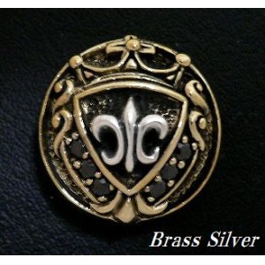 画像: ブラックジルコニア付フレアマークコンチョ　Brass×Silver925 　直径23mm