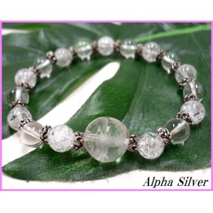 画像: 【alpha silver】天然石8mmクラック水晶数珠ブレス彫り龍水晶付 サイズS/M/L