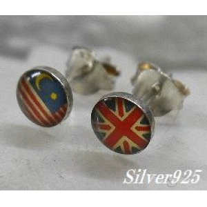 画像: シルバーピアス　国旗[イギリス＆マレーシア]